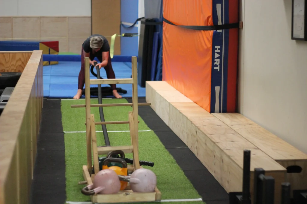 Sled being moved during women-only functional fitness class in Eltham Australia.